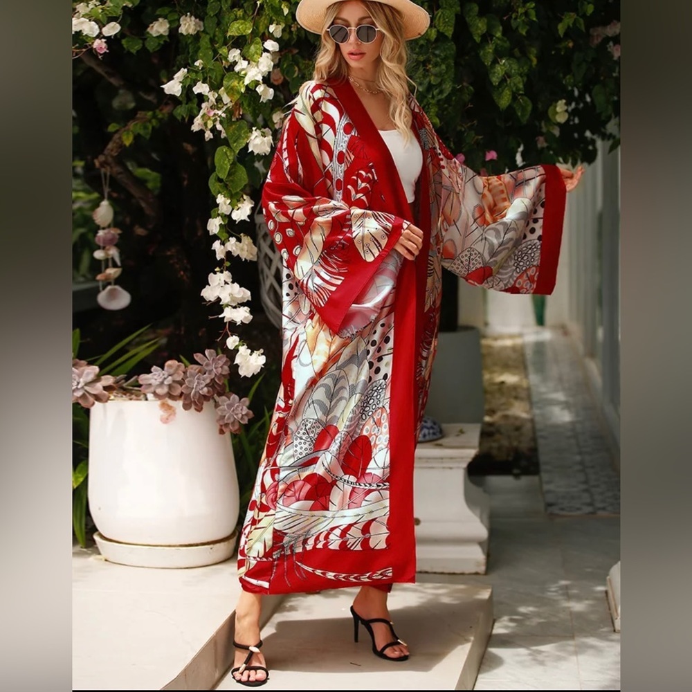 Kimono Casual Cárdigan Duster Bikini Swimsuit Coverup - Picture 5 of 14